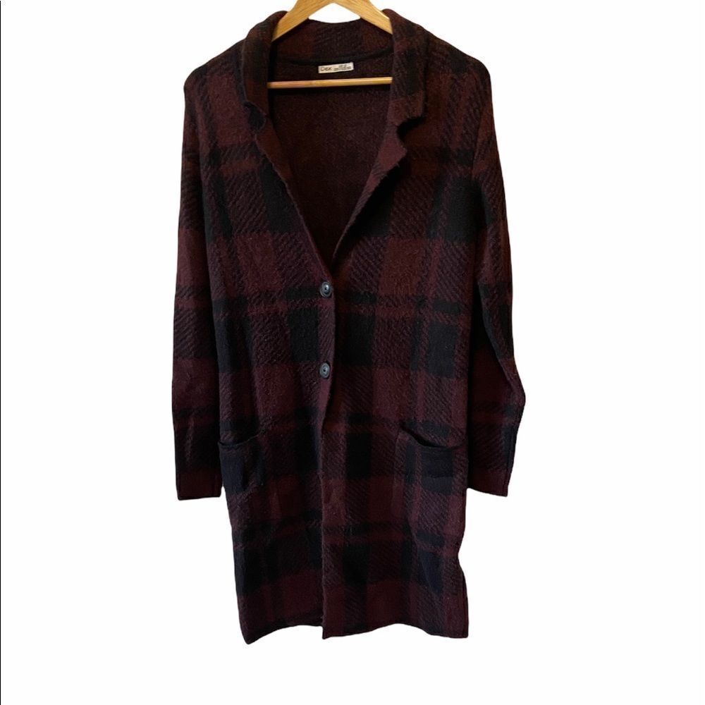 DEX Burgundy&Black Plaid Light Button Up Jacket XS - Picture 2 of 8